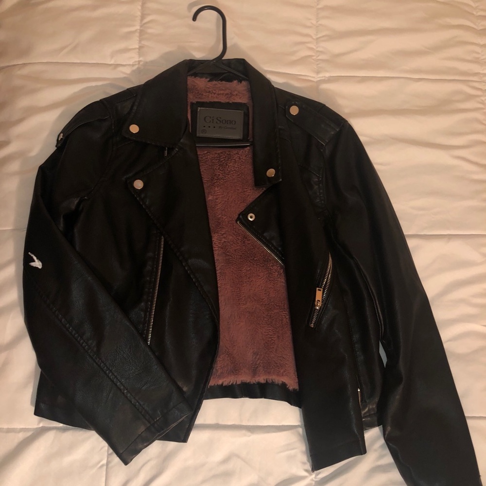 LEATHER JACKET WITH PINK FUR INSIDE